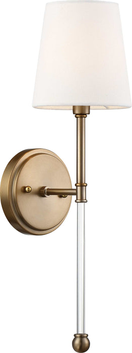 Sconce Nuvo 60-6687 Olmstead - 1 Light - Wall Sconce - Burnished Brass Finish with White Linen Shade Nuvo