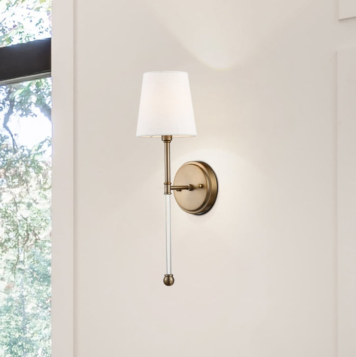 Sconce Nuvo 60-6687 Olmstead - 1 Light - Wall Sconce - Burnished Brass Finish with White Linen Shade Nuvo