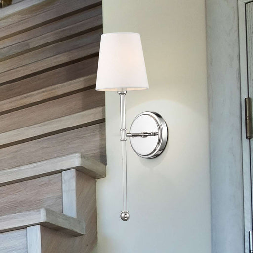 Sconce Nuvo 60-6688 Olmstead - 1 Light - Wall Sconce - Polished Nickel Finish with White Linen Shade Nuvo