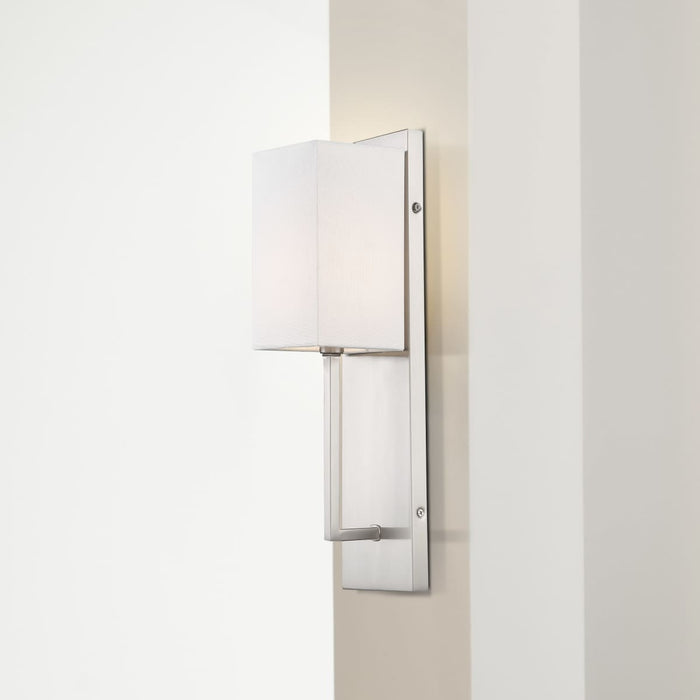 Sconce Nuvo 60-6691 Vesey - 1 Light - Wall Sconce - Brushed Nickel Finish with White Linen Shade Nuvo