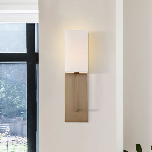 Sconce Nuvo 60-6692 Vesey - 1 Light - Wall Sconce - Burnished Brass Finish with White Linen Shade Nuvo