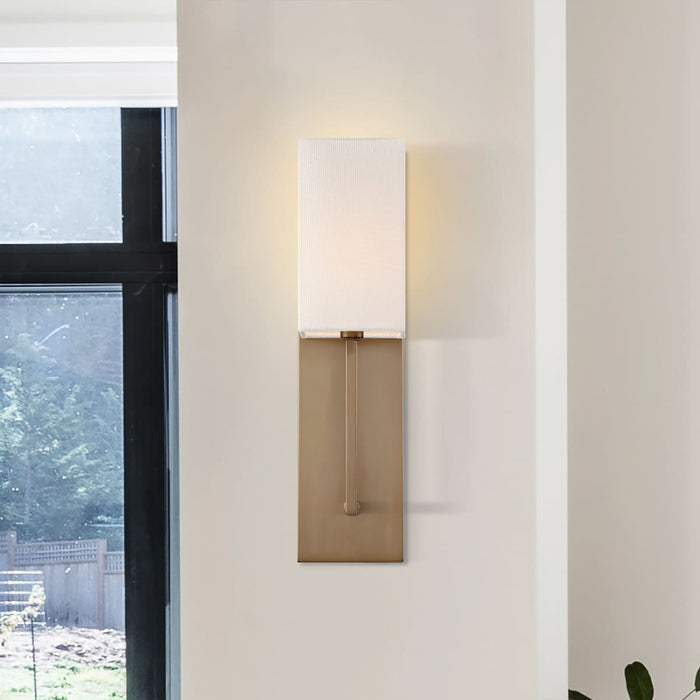 Sconce Nuvo 60-6692 Vesey - 1 Light - Wall Sconce - Burnished Brass Finish with White Linen Shade Nuvo