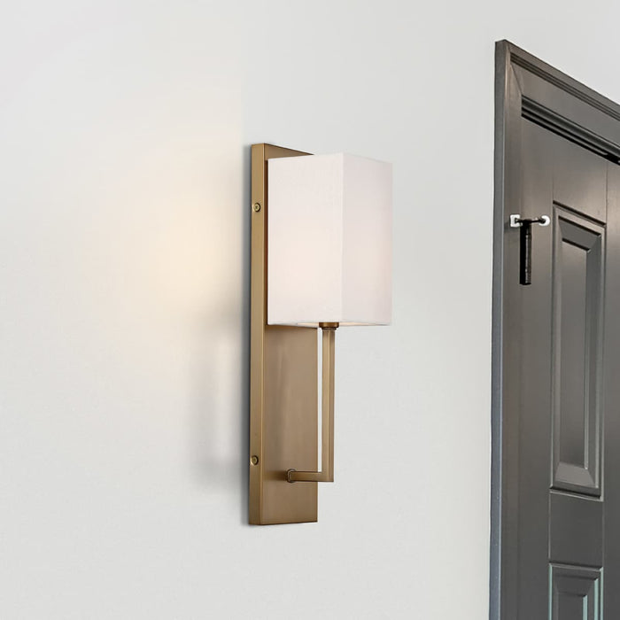 Sconce Nuvo 60-6692 Vesey - 1 Light - Wall Sconce - Burnished Brass Finish with White Linen Shade Nuvo
