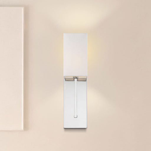 Sconce Nuvo 60-6693 Vesey - 1 Light - Wall Sconce - Polished Nickel Finish with White Linen Shade Nuvo