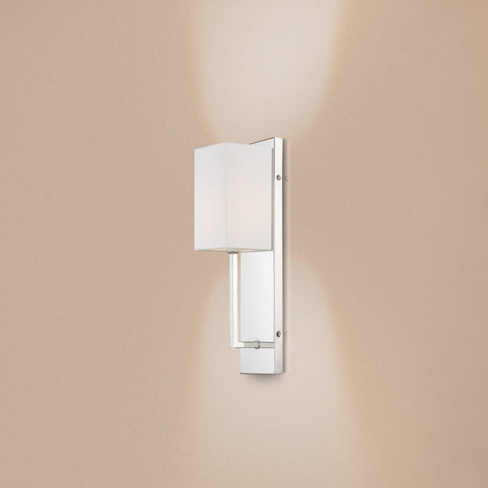 Sconce Nuvo 60-6693 Vesey - 1 Light - Wall Sconce - Polished Nickel Finish with White Linen Shade Nuvo