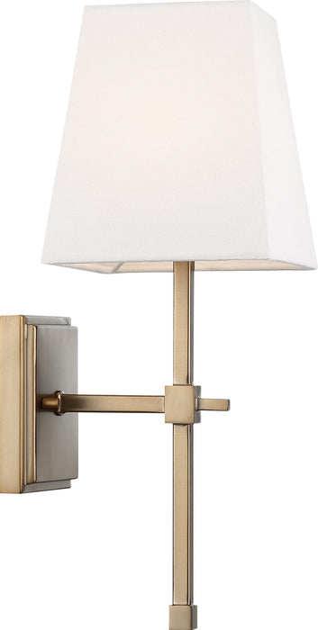 Vanity Nuvo 60-6707 Highline - 1 Light - Vanity - Burnished Brass Finish with White Linen Shade Nuvo