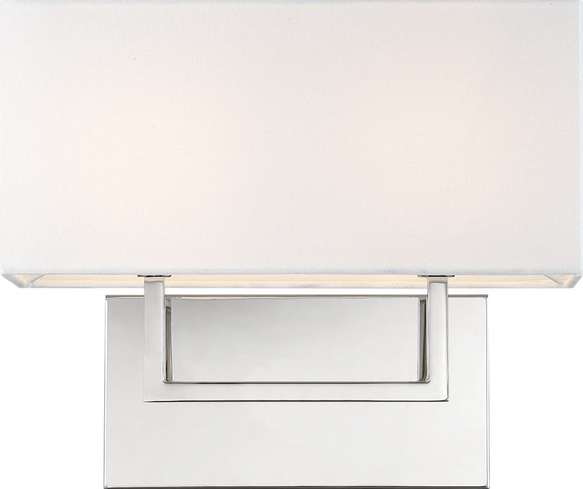 Vanity Nuvo 60-6718 Tribeca - 2 Light - Vanity - Polished Nickel Finish with White Linen Shade Nuvo