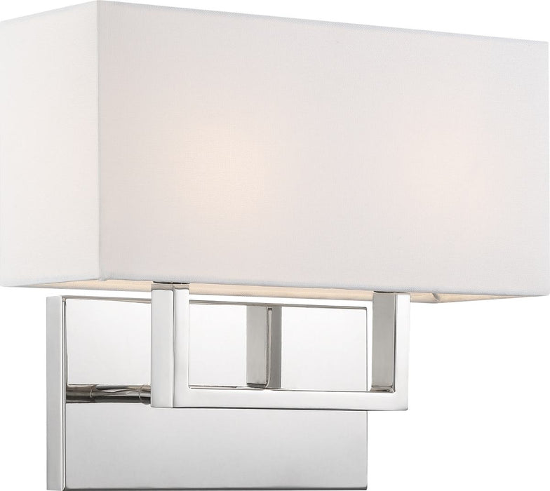 Vanity Nuvo 60-6718 Tribeca - 2 Light - Vanity - Polished Nickel Finish with White Linen Shade Nuvo