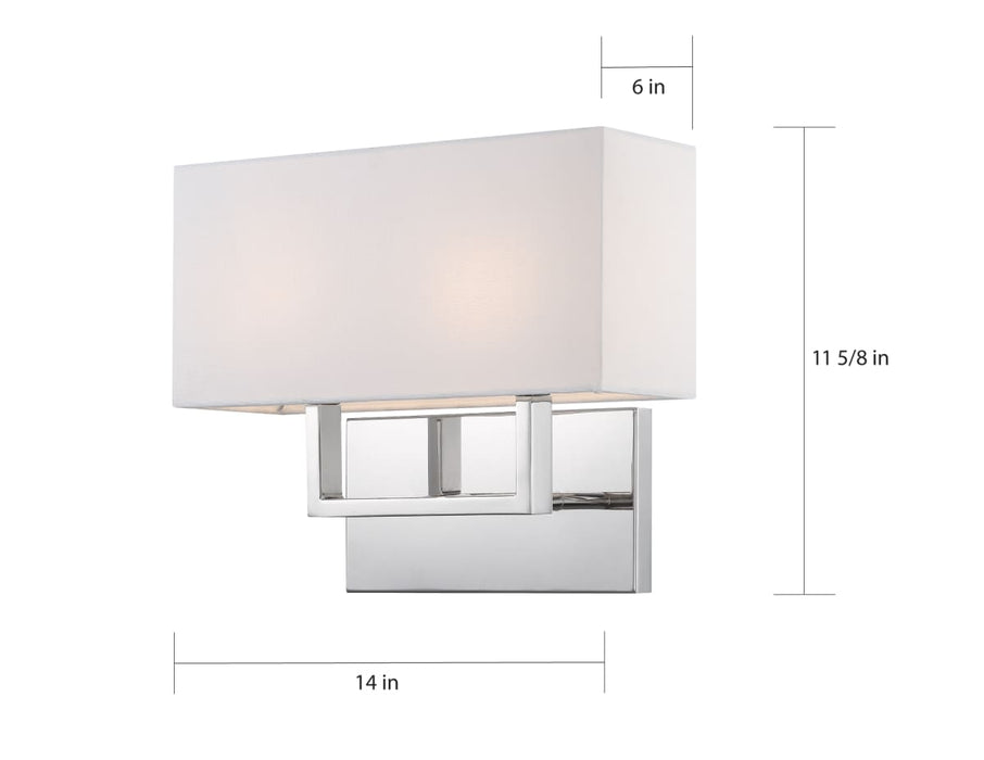 Vanity Nuvo 60-6718 Tribeca - 2 Light - Vanity - Polished Nickel Finish with White Linen Shade Nuvo