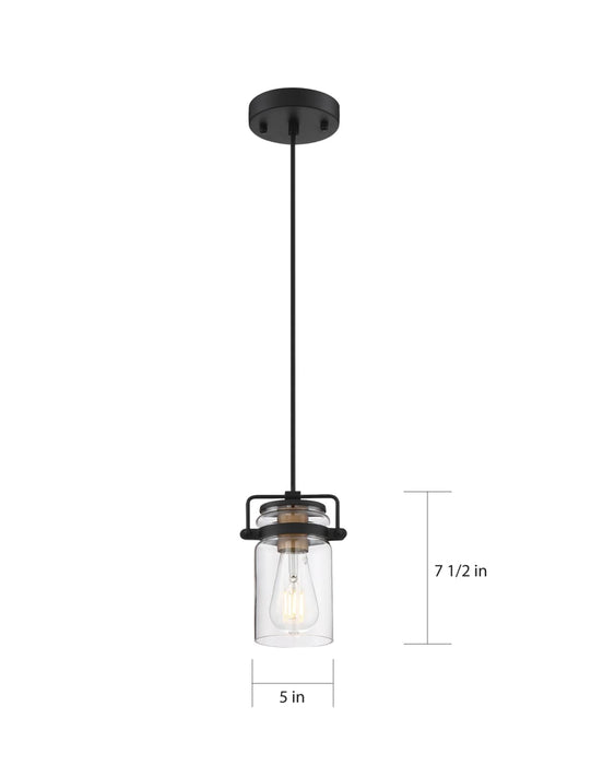Mini Pendant Nuvo 60-6733 Antebellum - 1 Light - Mini Pendant Fixture - Black and Aged Gold Finish with Clear Glass Nuvo
