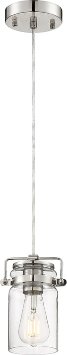 Mini Pendant Nuvo 60-6734 Antebellum - 1 Light - Mini Pendant Fixture - Polished Nickel with Clear Glass - Polished Nickel Finish Nuvo