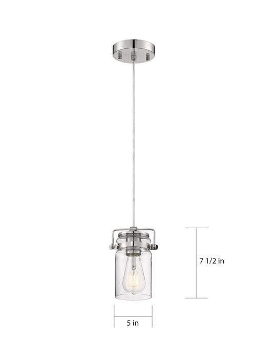 Mini Pendant Nuvo 60-6734 Antebellum - 1 Light - Mini Pendant Fixture - Polished Nickel with Clear Glass - Polished Nickel Finish Nuvo