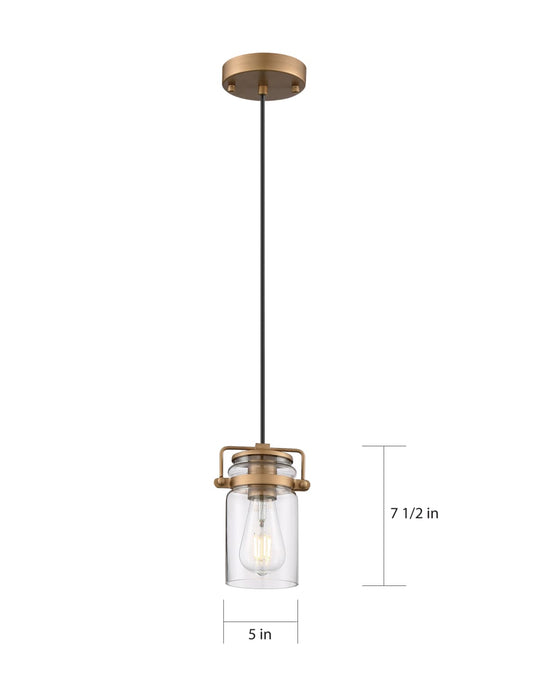 Mini Pendant Nuvo 60-6735 Antebellum - 1 Light - Mini Pendant Fixture - Vintage Brass Finish with Clear Glass Nuvo