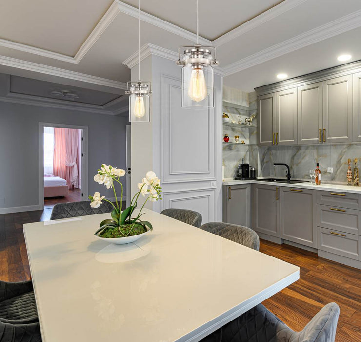 Mini Pendant Nuvo 60-6736 Antebellum - 1 Light - Mini Pendant Fixture - Brushed Nickel Finish with Clear Glass Nuvo