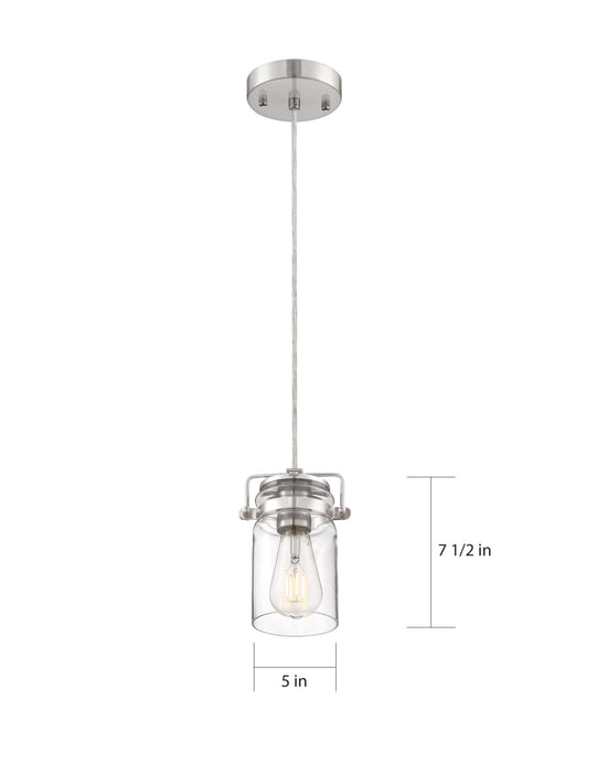 Mini Pendant Nuvo 60-6736 Antebellum - 1 Light - Mini Pendant Fixture - Brushed Nickel Finish with Clear Glass Nuvo