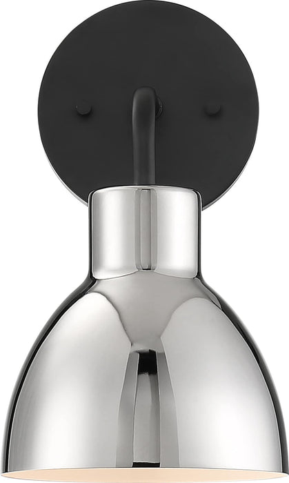Vanity Nuvo 60-6771 Sloan - 1 Light - Vanity - Matte Black Finish with Polished Nickel Shade Nuvo