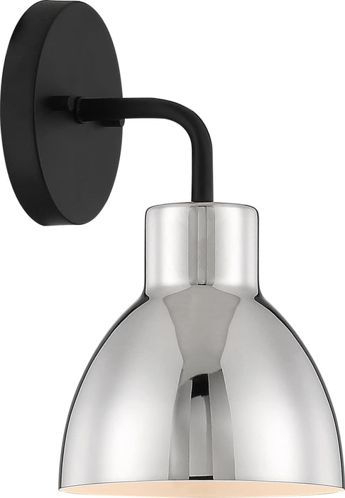 Vanity Nuvo 60-6771 Sloan - 1 Light - Vanity - Matte Black Finish with Polished Nickel Shade Nuvo