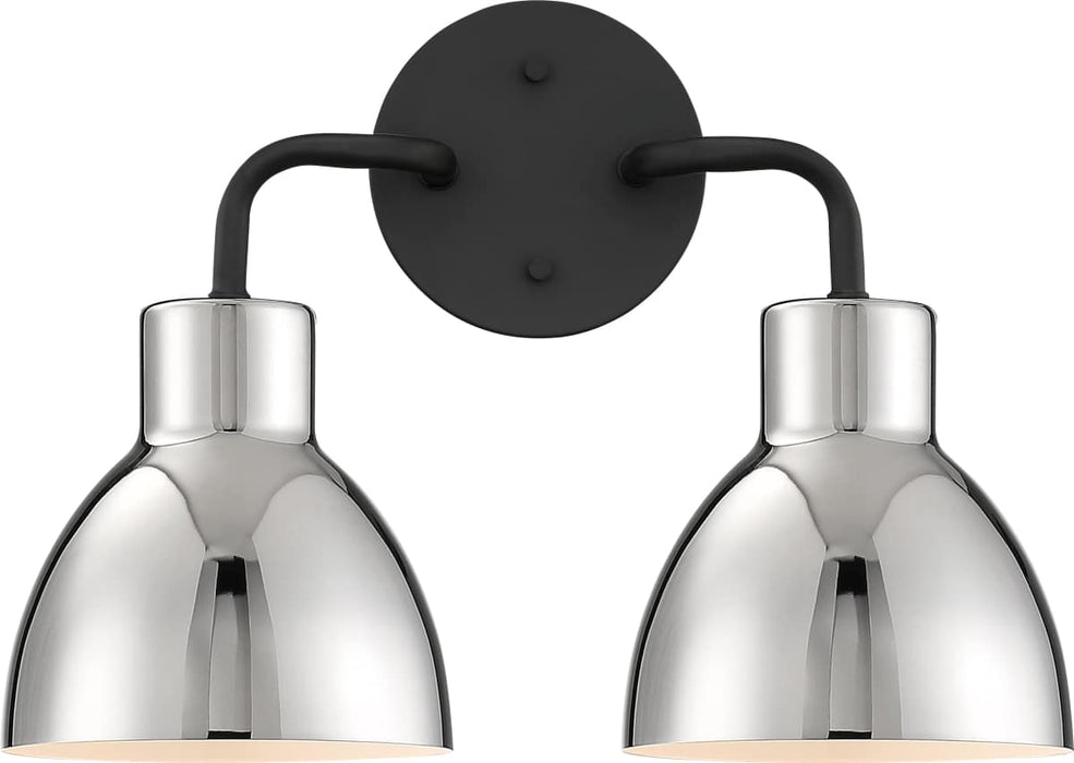 Vanity Nuvo 60-6772 Sloan - 2 Light - Vanity - Matte Black Finish with Polished Nickel Shade Nuvo