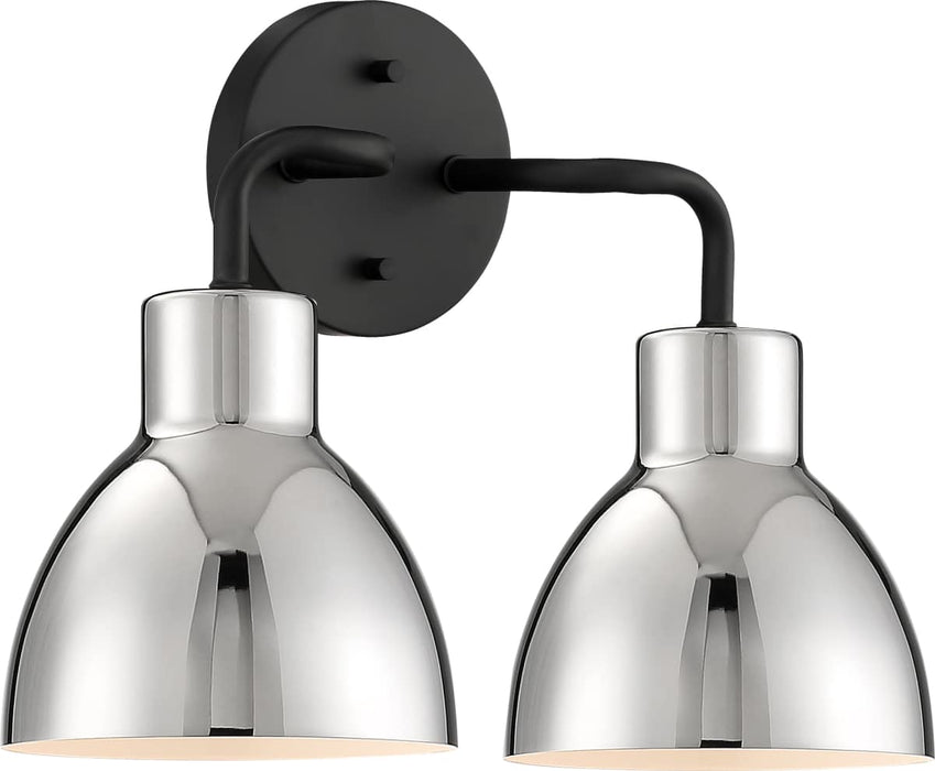 Vanity Nuvo 60-6772 Sloan - 2 Light - Vanity - Matte Black Finish with Polished Nickel Shade Nuvo