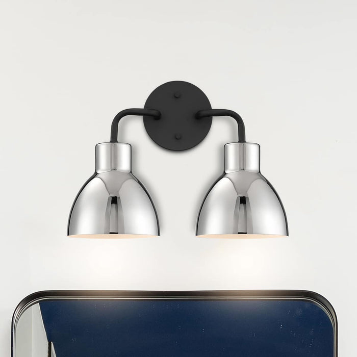 Vanity Nuvo 60-6772 Sloan - 2 Light - Vanity - Matte Black Finish with Polished Nickel Shade Nuvo