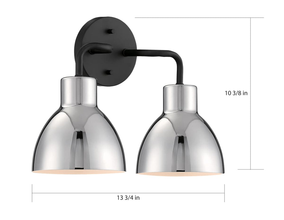 Vanity Nuvo 60-6772 Sloan - 2 Light - Vanity - Matte Black Finish with Polished Nickel Shade Nuvo
