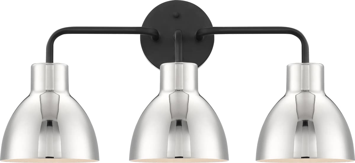 Vanity Nuvo 60-6773 Sloan - 3 Light - Vanity - Matte Black Finish with Polished Nickel Shade Nuvo