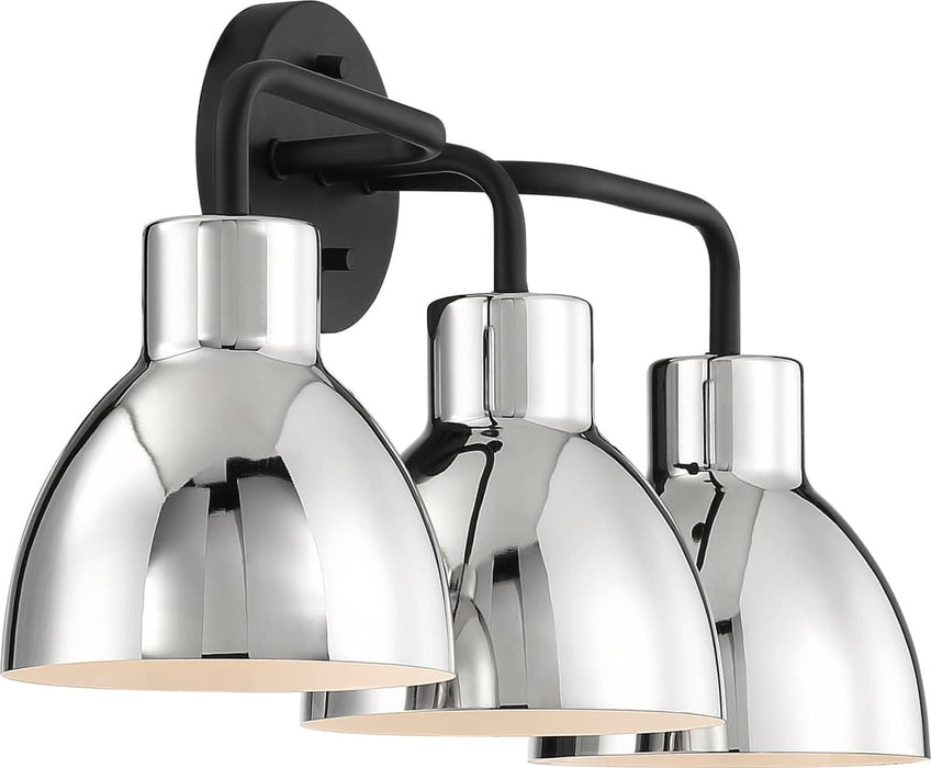 Vanity Nuvo 60-6773 Sloan - 3 Light - Vanity - Matte Black Finish with Polished Nickel Shade Nuvo