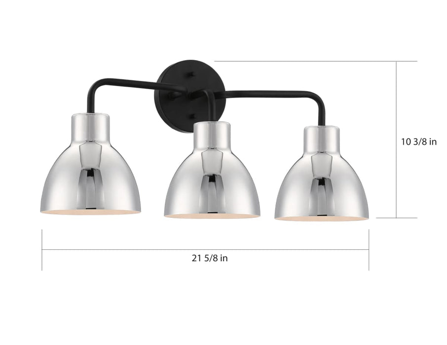 Vanity Nuvo 60-6773 Sloan - 3 Light - Vanity - Matte Black Finish with Polished Nickel Shade Nuvo