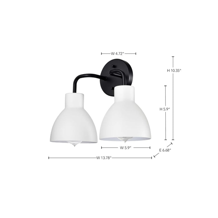 Vanity Nuvo 60-6785 Sloan - 2 Light - Vanity - Matte Black Finish with White Shade Nuvo