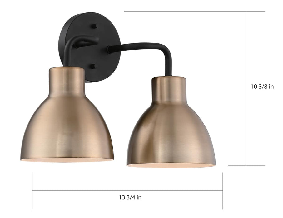 Vanity Nuvo 60-6792 Sloan - 2 Light - Vanity - Matte Black and Burnished Brass Finish Nuvo
