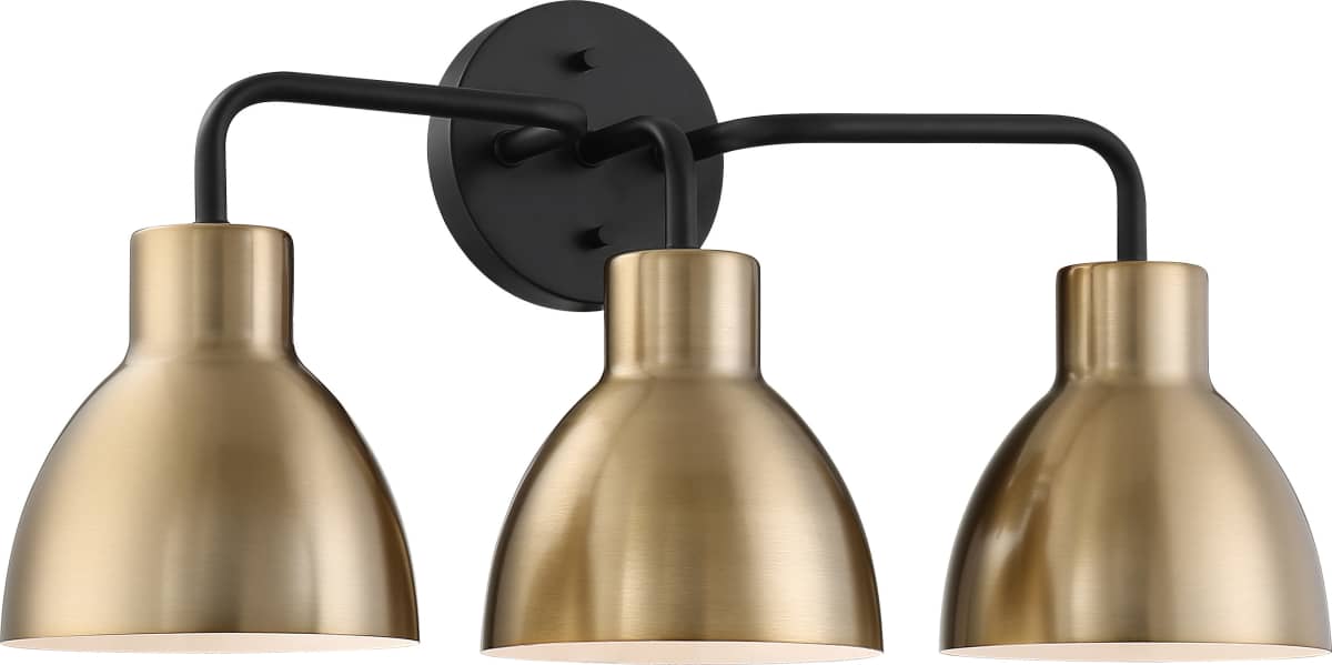 Vanity Nuvo 60-6793 Sloan - 3 Light - Vanity - Matte Black and Burnished Brass Finish Nuvo