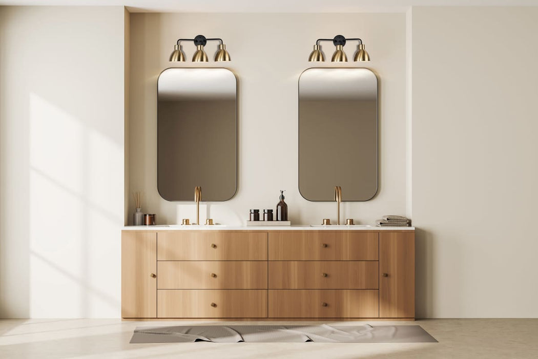 Vanity Nuvo 60-6793 Sloan - 3 Light - Vanity - Matte Black and Burnished Brass Finish Nuvo