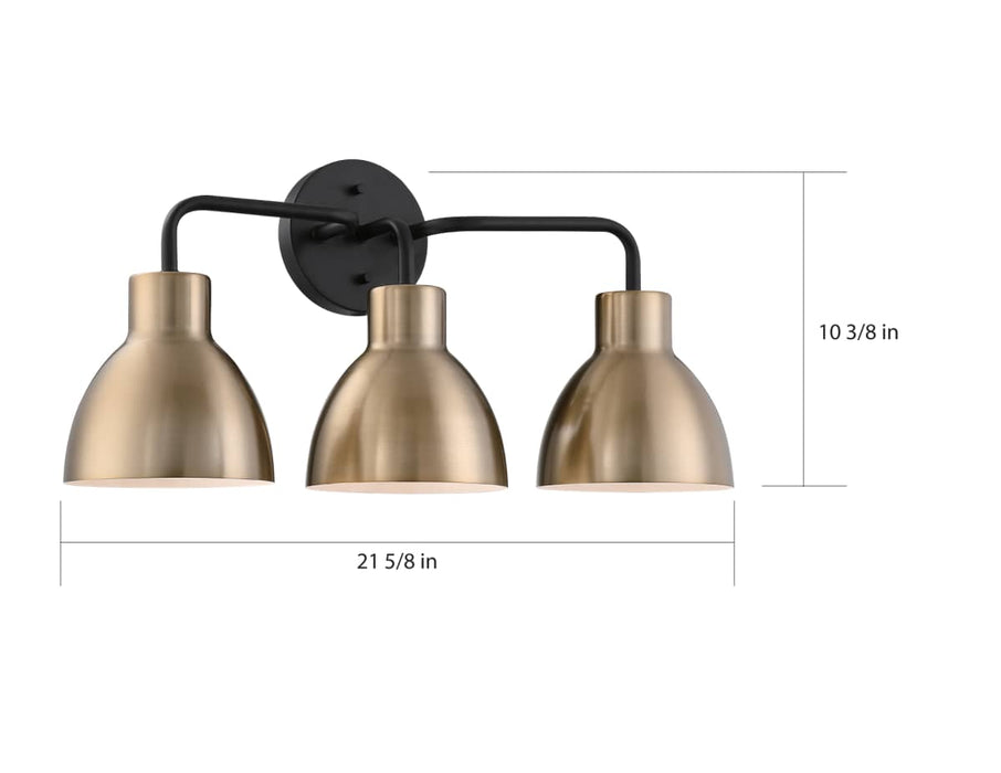 Vanity Nuvo 60-6793 Sloan - 3 Light - Vanity - Matte Black and Burnished Brass Finish Nuvo