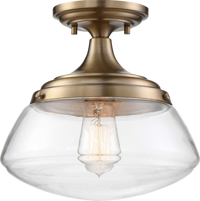 Semi Flush Nuvo 60-6797 Kew - 1 Light - Semi-Flush Fixture - Burnished Brass Finish with Clear Glass Nuvo