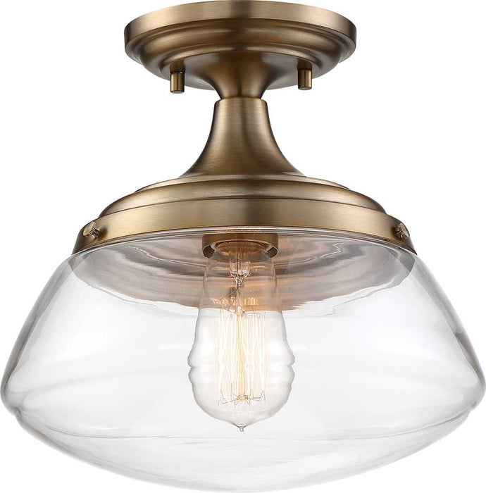 Semi Flush Nuvo 60-6797 Kew - 1 Light - Semi-Flush Fixture - Burnished Brass Finish with Clear Glass Nuvo