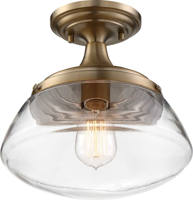 Semi Flush Nuvo 60-6797 Kew - 1 Light - Semi-Flush Fixture - Burnished Brass Finish with Clear Glass Nuvo