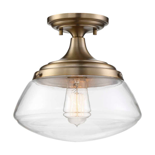 Semi Flush Nuvo 60-6797 Kew - 1 Light - Semi-Flush Fixture - Burnished Brass Finish with Clear Glass Nuvo