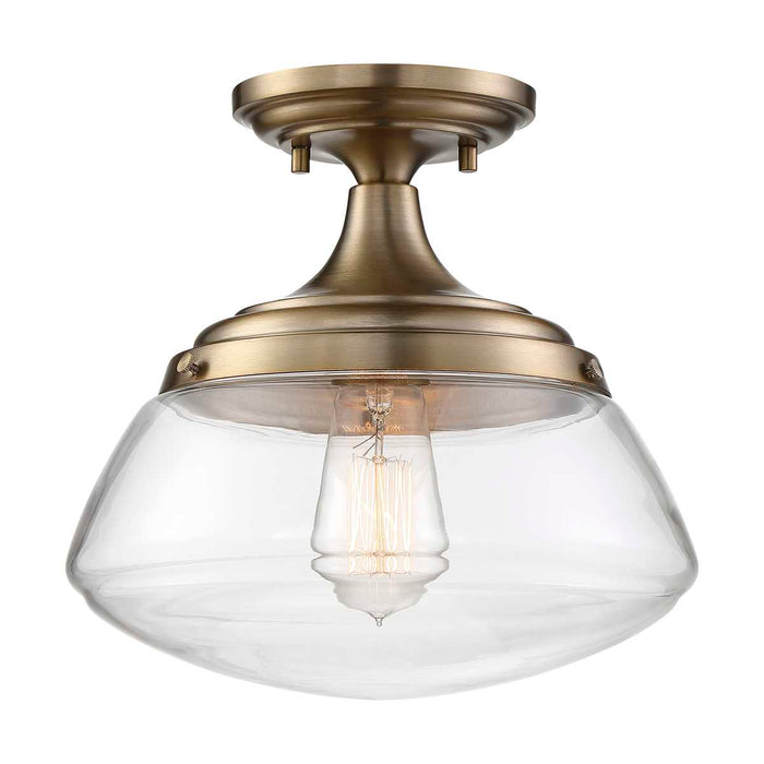 Semi Flush Nuvo 60-6797 Kew - 1 Light - Semi-Flush Fixture - Burnished Brass Finish with Clear Glass Nuvo