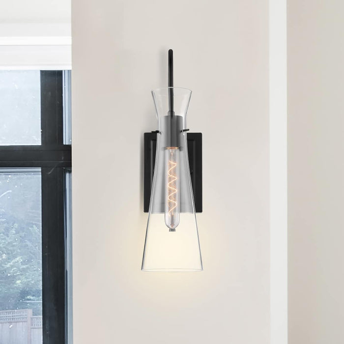 Sconce Nuvo 60-6877 Bahari - 1 Light - Wall Sconce Fixture - Black Finish with Clear Glass Nuvo