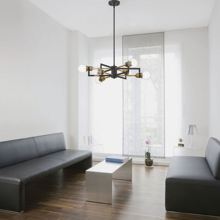 Chandelier Nuvo 60-6976 Intention - 6 Light - Chandelier - Warm Brass and Black Finish Nuvo