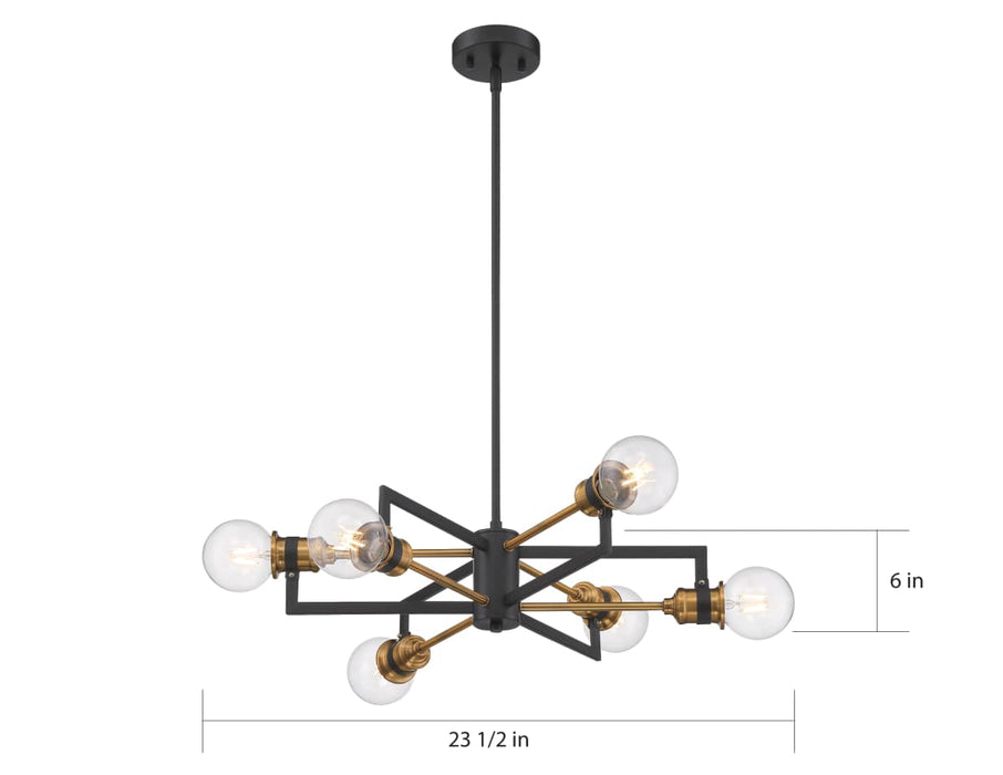 Chandelier Nuvo 60-6976 Intention - 6 Light - Chandelier - Warm Brass and Black Finish Nuvo