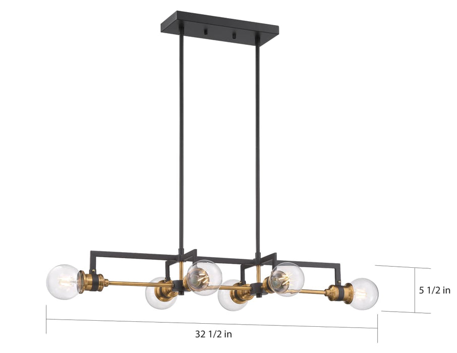 Island Pendant Nuvo 60-6977 Intention - 6 Light - Island Pendant Fixture - Warm Brass and Black Finish Nuvo