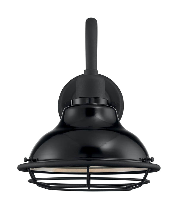 Sconce Nuvo 60-7001 Newbridge - 1 Light - Small Outdoor Wall Sconce Fixture - Gloss Black Finish with Silver and Textured Black Accents Nuvo