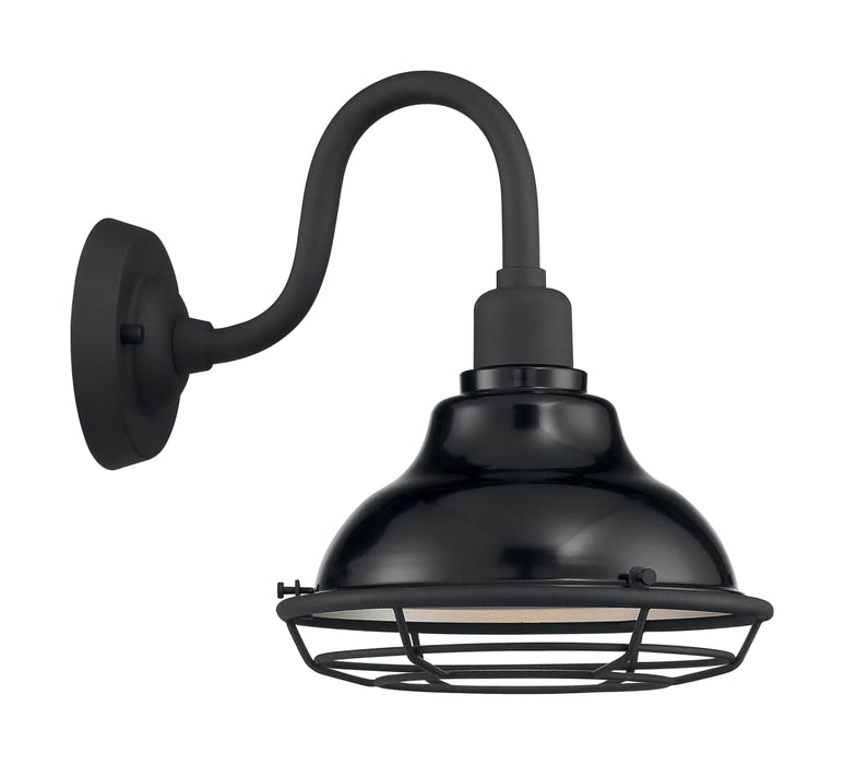 Sconce Nuvo 60-7001 Newbridge - 1 Light - Small Outdoor Wall Sconce Fixture - Gloss Black Finish with Silver and Textured Black Accents Nuvo