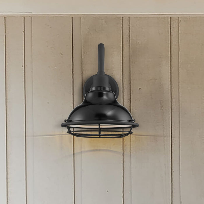 Sconce Nuvo 60-7001 Newbridge - 1 Light - Small Outdoor Wall Sconce Fixture - Gloss Black Finish with Silver and Textured Black Accents Nuvo