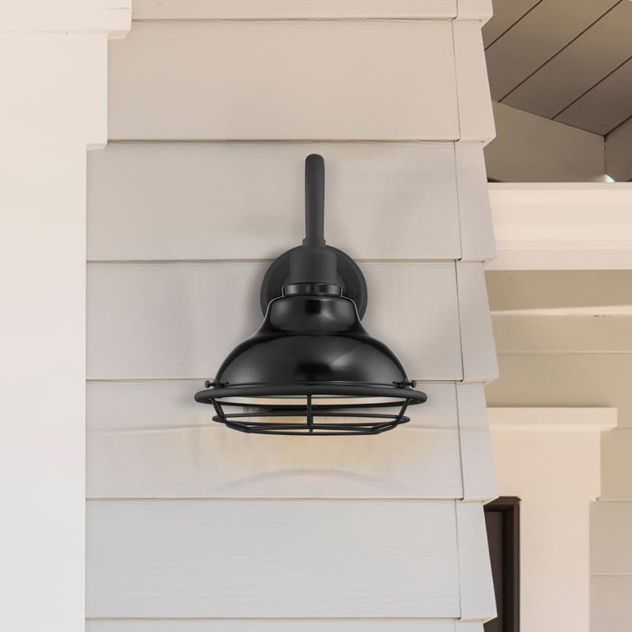 Sconce Nuvo 60-7001 Newbridge - 1 Light - Small Outdoor Wall Sconce Fixture - Gloss Black Finish with Silver and Textured Black Accents Nuvo