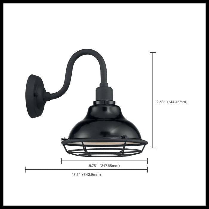 Sconce Nuvo 60-7001 Newbridge - 1 Light - Small Outdoor Wall Sconce Fixture - Gloss Black Finish with Silver and Textured Black Accents Nuvo
