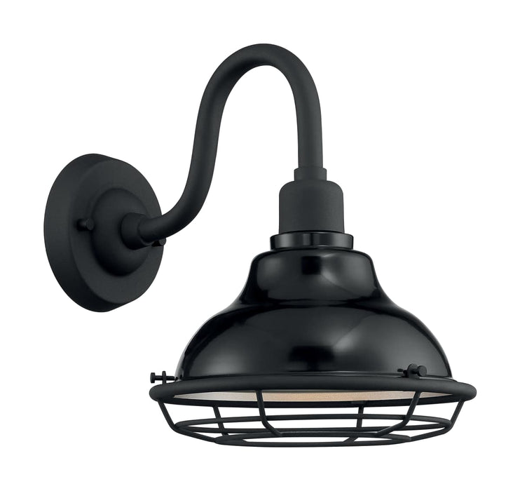 Sconce Nuvo 60-7001 Newbridge - 1 Light - Small Outdoor Wall Sconce Fixture - Gloss Black Finish with Silver and Textured Black Accents Nuvo