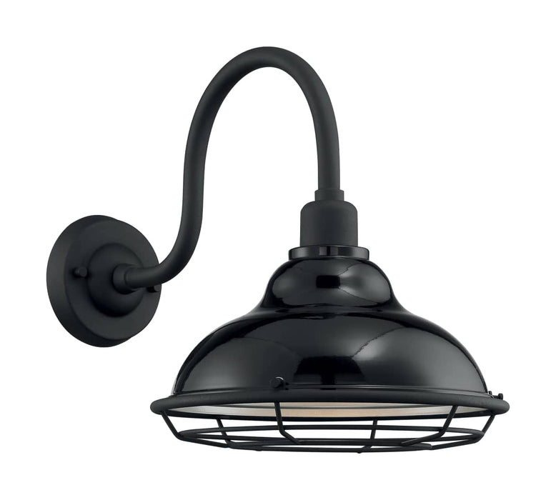 Sconce Nuvo 60-7002 Newbridge - 1 Light - Large Outdoor Wall Sconce Fixture - Gloss Black Finish with Silver and Textured Black Accents Nuvo