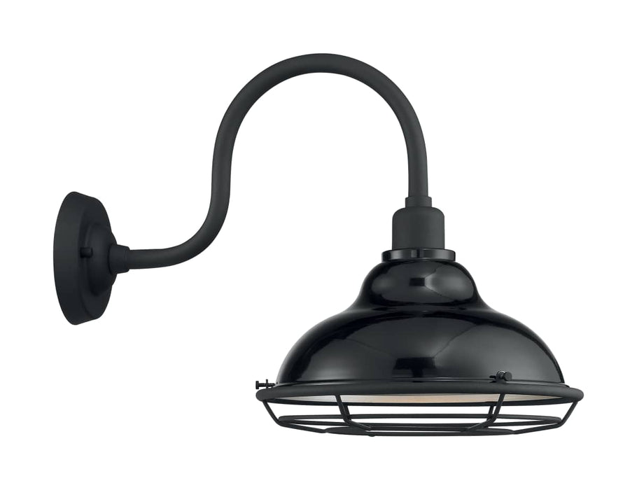Sconce Nuvo 60-7002 Newbridge - 1 Light - Large Outdoor Wall Sconce Fixture - Gloss Black Finish with Silver and Textured Black Accents Nuvo